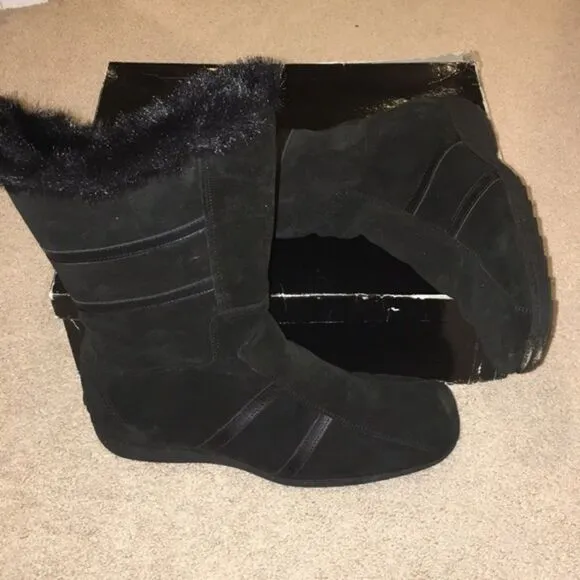 Aquatalia Weatherproof Faux Fur Black Winter Boots