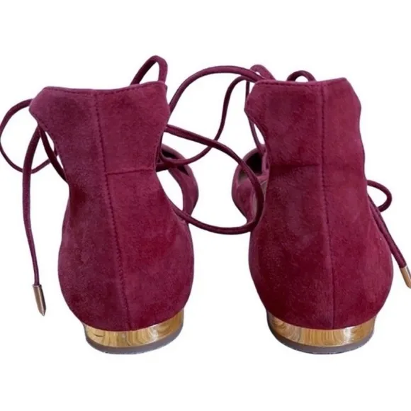 AQUAZZURA Christy Lace-Up Suede Point-Toe Flats Shoes Size 8