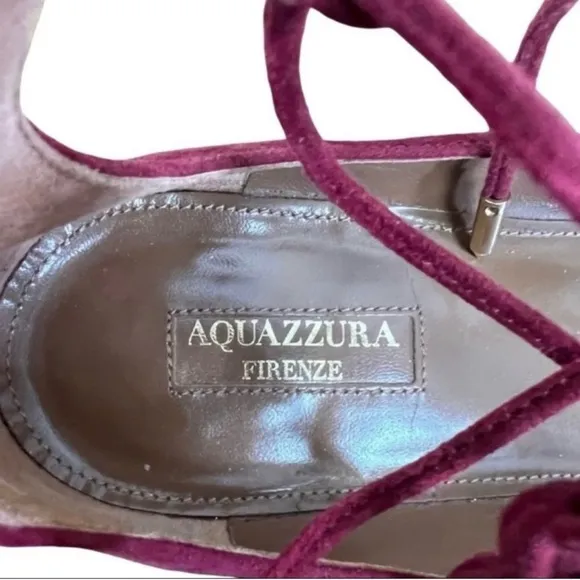 AQUAZZURA Christy Lace-Up Suede Point-Toe Flats Shoes Size 8