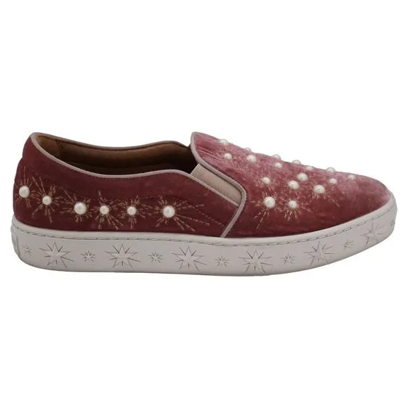 Aquazzura Cosmic Pearls Slip-on Sneakers in Pink Velvet