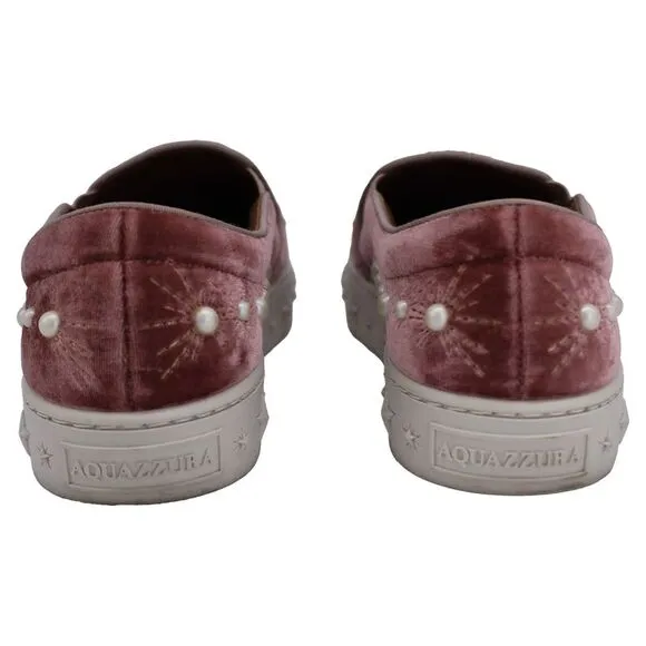 Aquazzura Cosmic Pearls Slip-on Sneakers in Pink Velvet