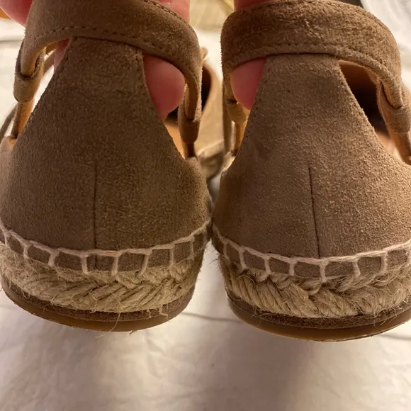 Aquazzura Sunshine Pom-Pom Latte Suede Espadrille Ankle Straps 7.5 US  37.5 EU