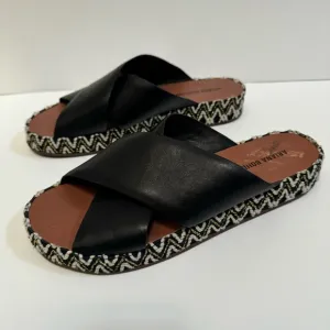 Ariana Bohling black leather slide sandal crisscross strap espadrille US8.5 EU39