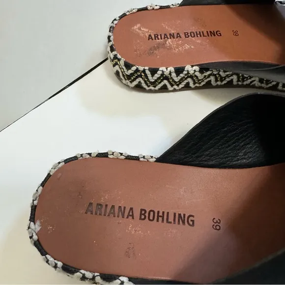 Ariana Bohling black leather slide sandal crisscross strap espadrille US8.5 EU39