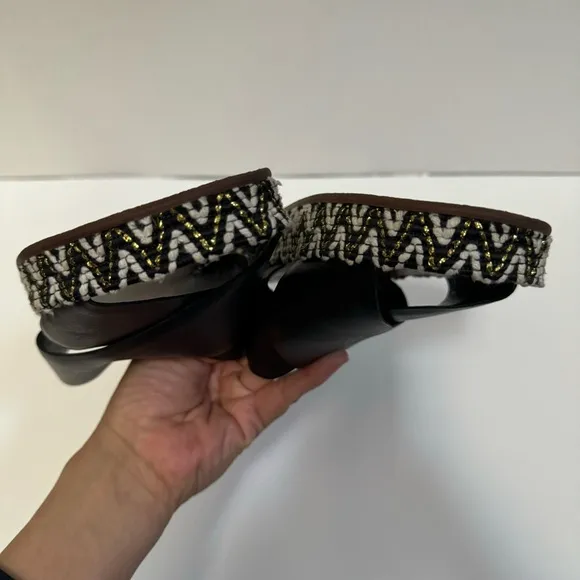 Ariana Bohling black leather slide sandal crisscross strap espadrille US8.5 EU39