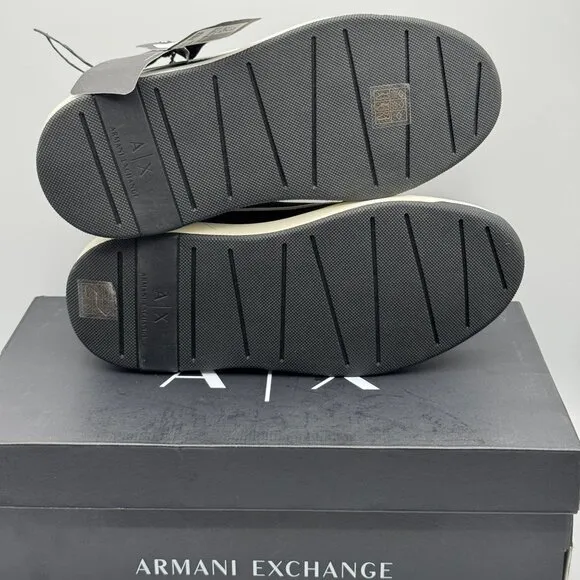 Armani Exchange Black &amp; White Jet Set Lace-Up Textile Logo Low Sneakers Shoes 8