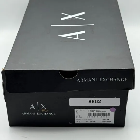 Armani Exchange Black &amp; White Jet Set Lace-Up Textile Logo Low Sneakers Shoes 8