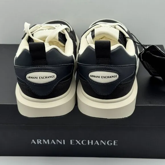 Armani Exchange Black &amp; White Jet Set Lace-Up Textile Logo Low Sneakers Shoes 8