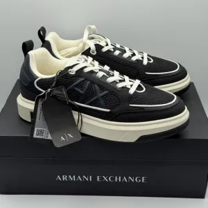 Armani Exchange Black &amp; White Jet Set Lace-Up Textile Logo Low Sneakers Shoes 8