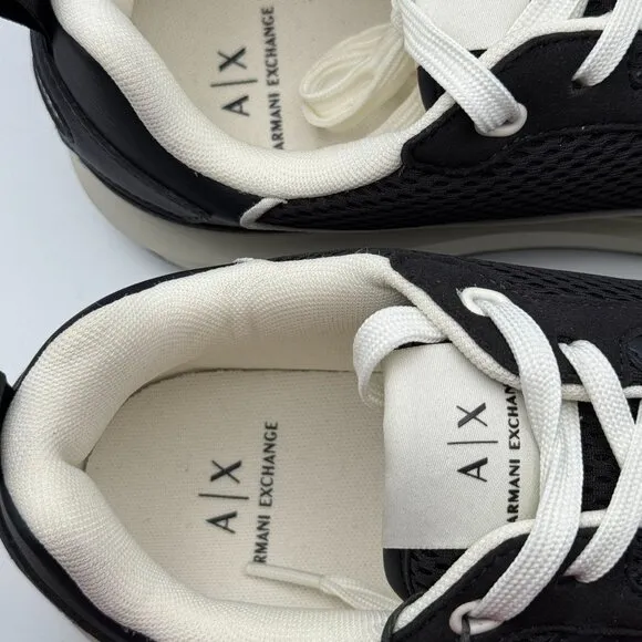 Armani Exchange Black &amp; White Jet Set Lace-Up Textile Logo Low Sneakers Shoes 8