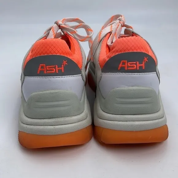 ASH ADDICT SNEAKERS WHITE LEATHER &amp; ORANGE MESH