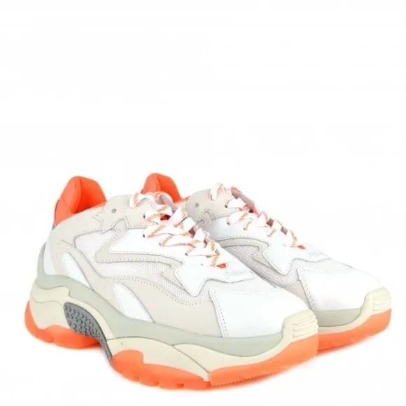 ASH ADDICT SNEAKERS WHITE LEATHER &amp; ORANGE MESH