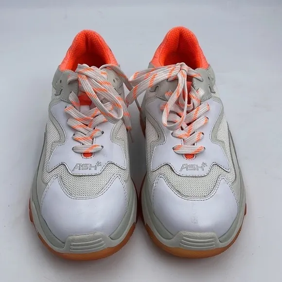 ASH ADDICT SNEAKERS WHITE LEATHER &amp; ORANGE MESH