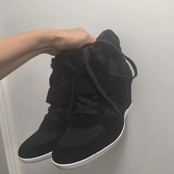 Ash Bowie Wedge Sneakers Ankle Booties Mesh Black Suede Leather Size 10