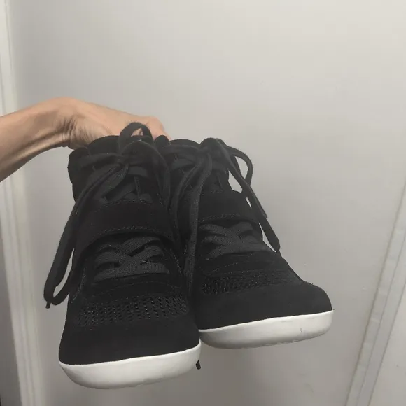 Ash Bowie Wedge Sneakers Ankle Booties Mesh Black Suede Leather Size 10