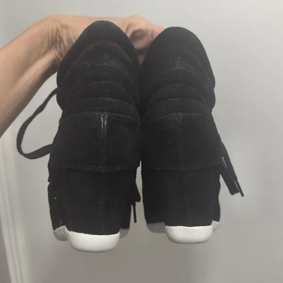 Ash Bowie Wedge Sneakers Ankle Booties Mesh Black Suede Leather Size 10