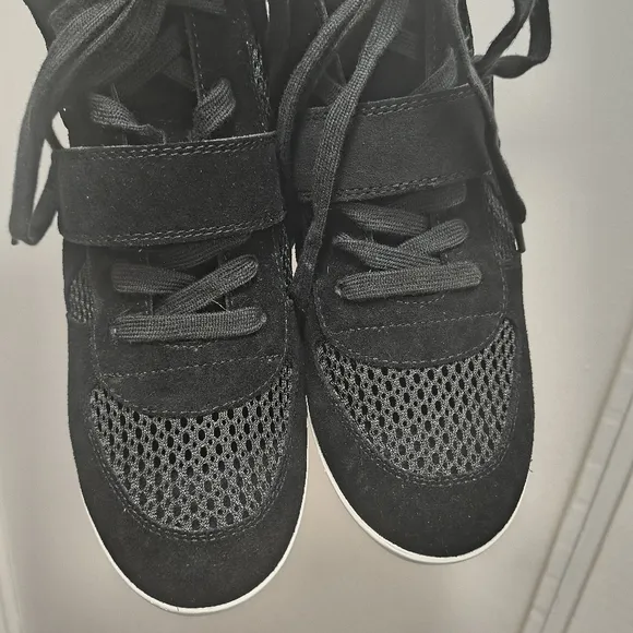 Ash Bowie Wedge Sneakers Ankle Booties Mesh Black Suede Leather Size 10