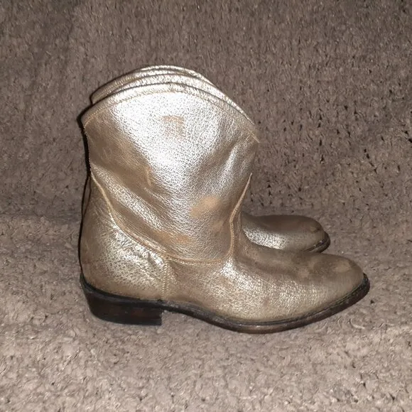 ASH-JUDY-Gold Distressed Leather Ankle Boots-Sz 40/9/9.5-Near Mint