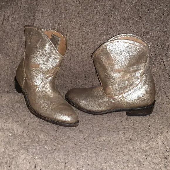 ASH-JUDY-Gold Distressed Leather Ankle Boots-Sz 40/9/9.5-Near Mint