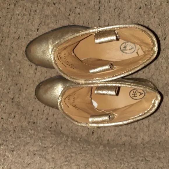 ASH-JUDY-Gold Distressed Leather Ankle Boots-Sz 40/9/9.5-Near Mint