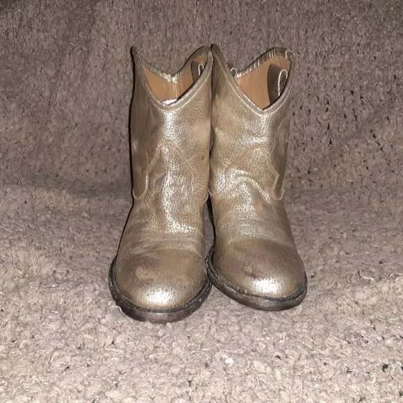 ASH-JUDY-Gold Distressed Leather Ankle Boots-Sz 40/9/9.5-Near Mint