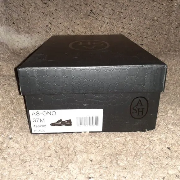 ASH-ONO-Black Leather-Silver Studded Loafers-Size 37-6.5-New In Box/Dustbag