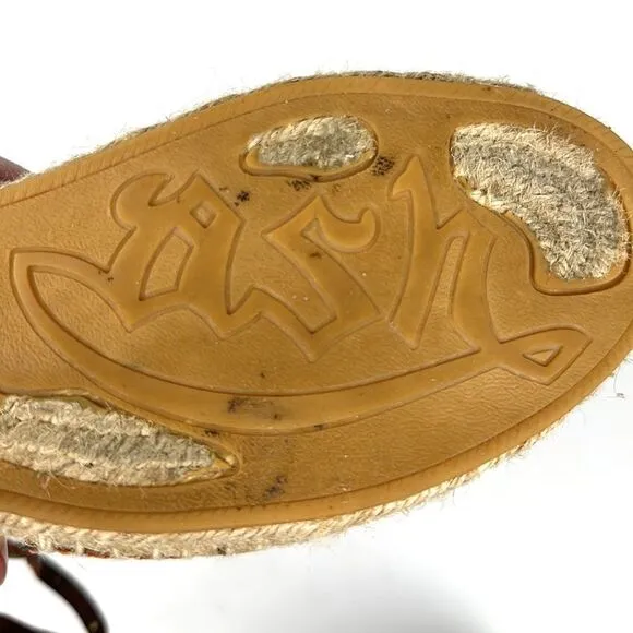 ASH Spain Rockstud Leather Suede Flat Espadrilles Brown Piton Print 37 US 6,5