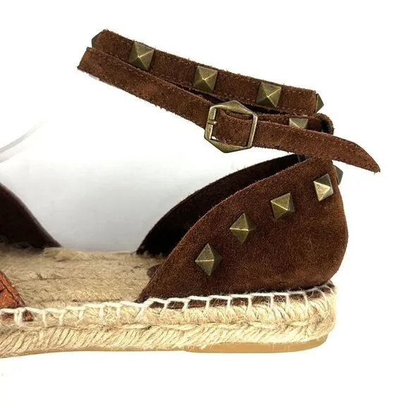ASH Spain Rockstud Leather Suede Flat Espadrilles Brown Piton Print 37 US 6,5