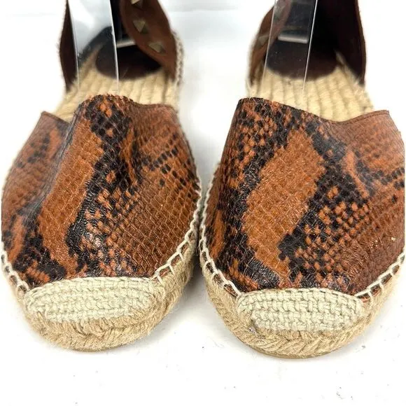 ASH Spain Rockstud Leather Suede Flat Espadrilles Brown Piton Print 37 US 6,5