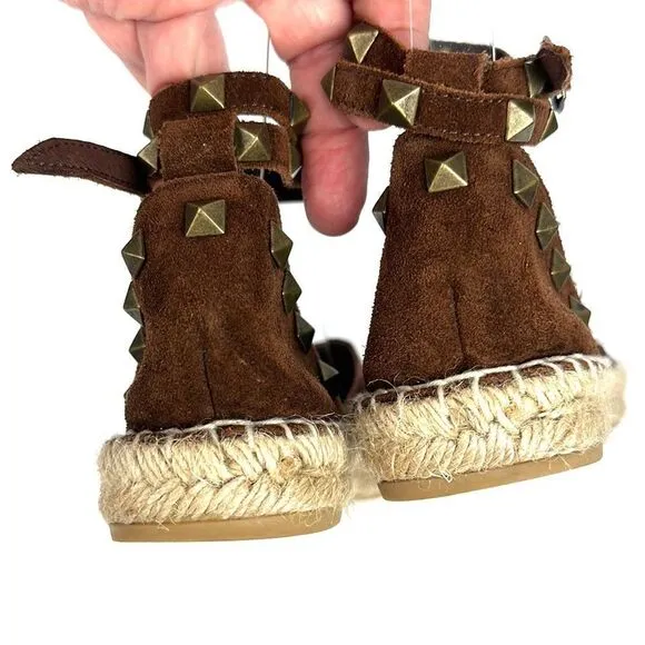 ASH Spain Rockstud Leather Suede Flat Espadrilles Brown Piton Print 37 US 6,5