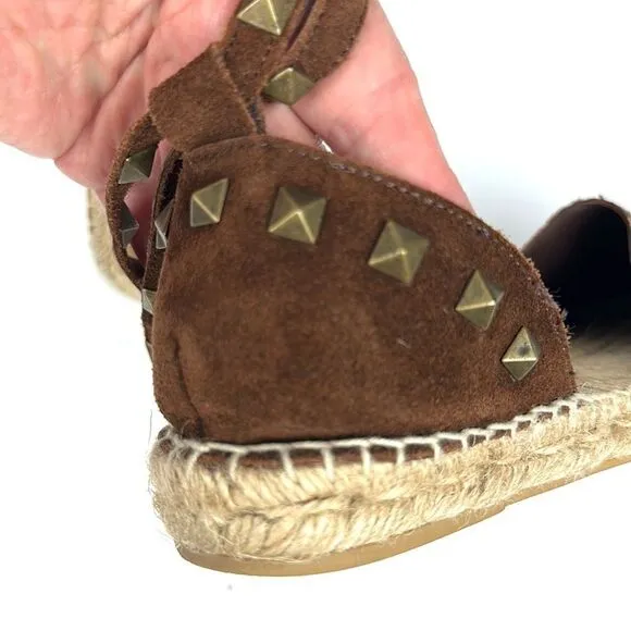 ASH Spain Rockstud Leather Suede Flat Espadrilles Brown Piton Print 37 US 6,5