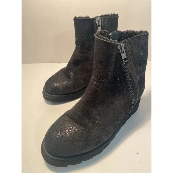 ASH Yang Womens Black Leather Wedge Platform Ankle Boots Sz 39 Goth Punk