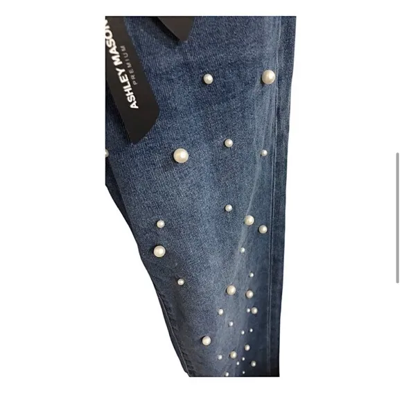 Ashley Mason pearl studded embellished blue jeans‎ size 00/23 brand new