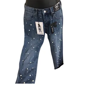 Ashley Mason pearl studded embellished blue jeans‎ size 00/23 brand new