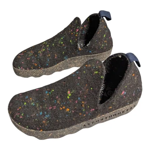 Asportuguesas Black Felted Wool Rainbow Speckled Slip On City Sneaker Sz 37 6.5