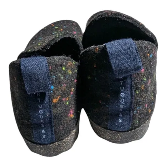 Asportuguesas Black Felted Wool Rainbow Speckled Slip On City Sneaker Sz 37 6.5
