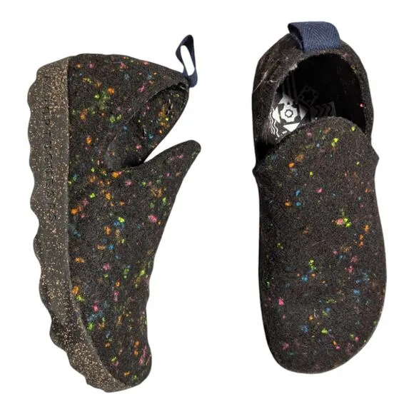 Asportuguesas Black Felted Wool Rainbow Speckled Slip On City Sneaker Sz 37 6.5