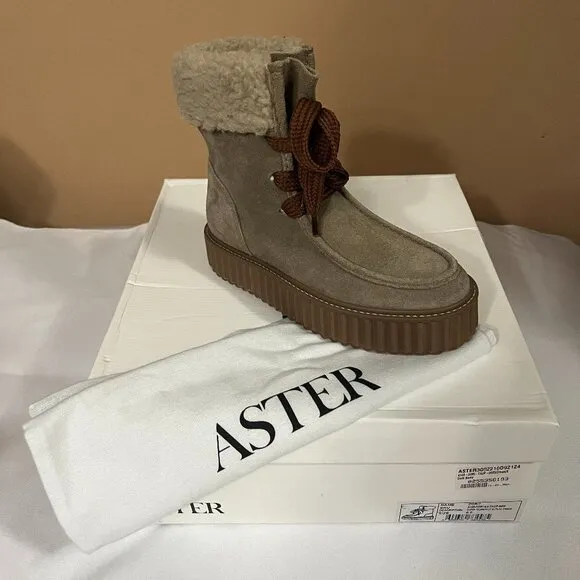 ASTER Dorit Boots Suede Taupe Faux Alpaca Boots NWT