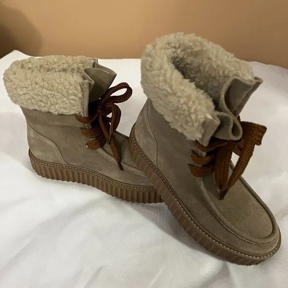 ASTER Dorit Boots Suede Taupe Faux Alpaca Boots NWT