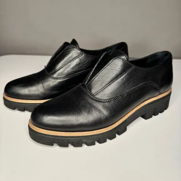 Atelier Women’s Barton Black &amp; Tan Italian Leather Platform Penny Loafers Sz 38