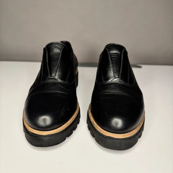 Atelier Women’s Barton Black &amp; Tan Italian Leather Platform Penny Loafers Sz 38