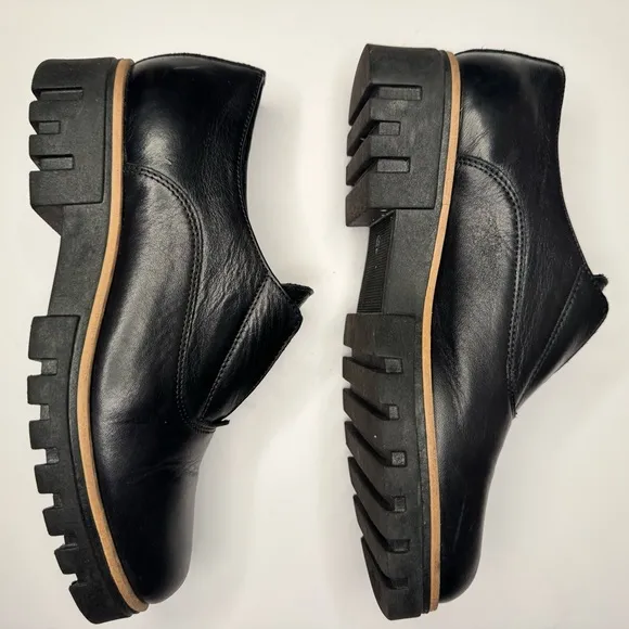 Atelier Women’s Barton Black &amp; Tan Italian Leather Platform Penny Loafers Sz 38