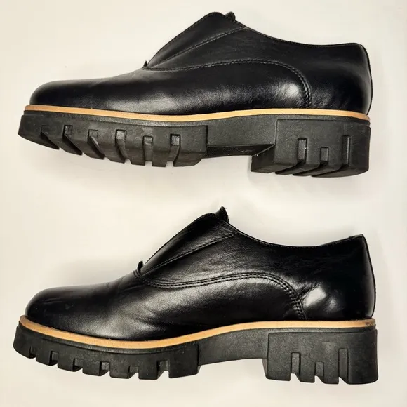 Atelier Women’s Barton Black &amp; Tan Italian Leather Platform Penny Loafers Sz 38