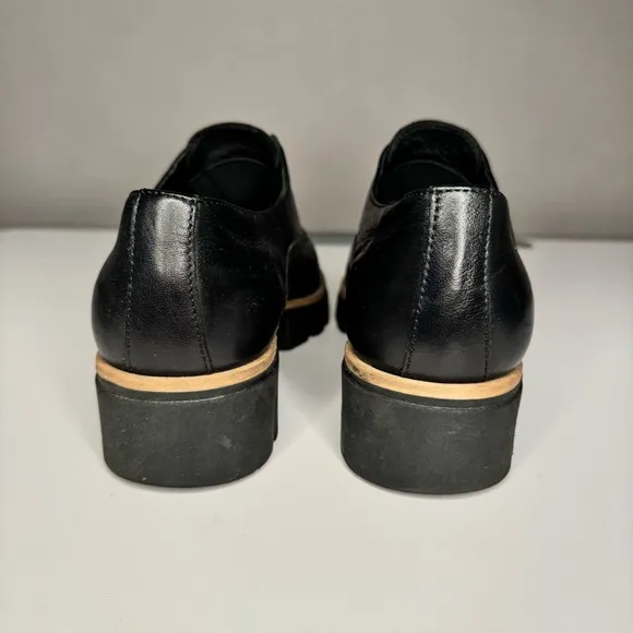 Atelier Women’s Barton Black &amp; Tan Italian Leather Platform Penny Loafers Sz 38