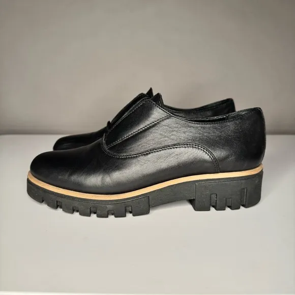 Atelier Women’s Barton Black &amp; Tan Italian Leather Platform Penny Loafers Sz 38