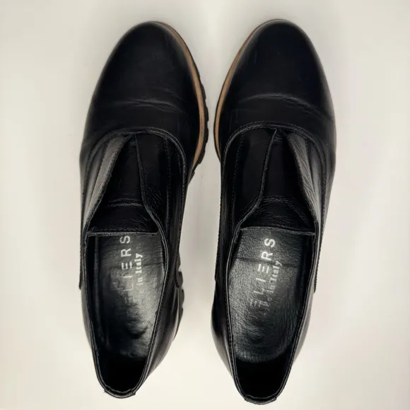Atelier Women’s Barton Black &amp; Tan Italian Leather Platform Penny Loafers Sz 38