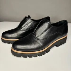 Atelier Women’s Barton Black &amp; Tan Italian Leather Platform Penny Loafers Sz 38