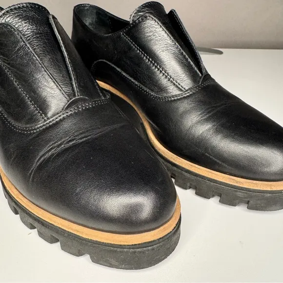 Atelier Women’s Barton Black &amp; Tan Italian Leather Platform Penny Loafers Sz 38