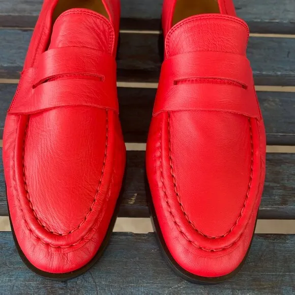 ATP Atelier Airola Womens Penny Loafer Red Leather Size 9.5 Moc-Toe Italian-Made