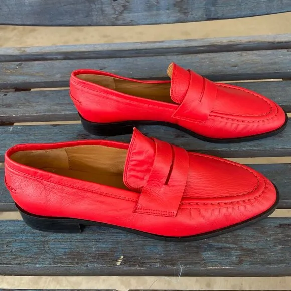 ATP Atelier Airola Womens Penny Loafer Red Leather Size 9.5 Moc-Toe Italian-Made